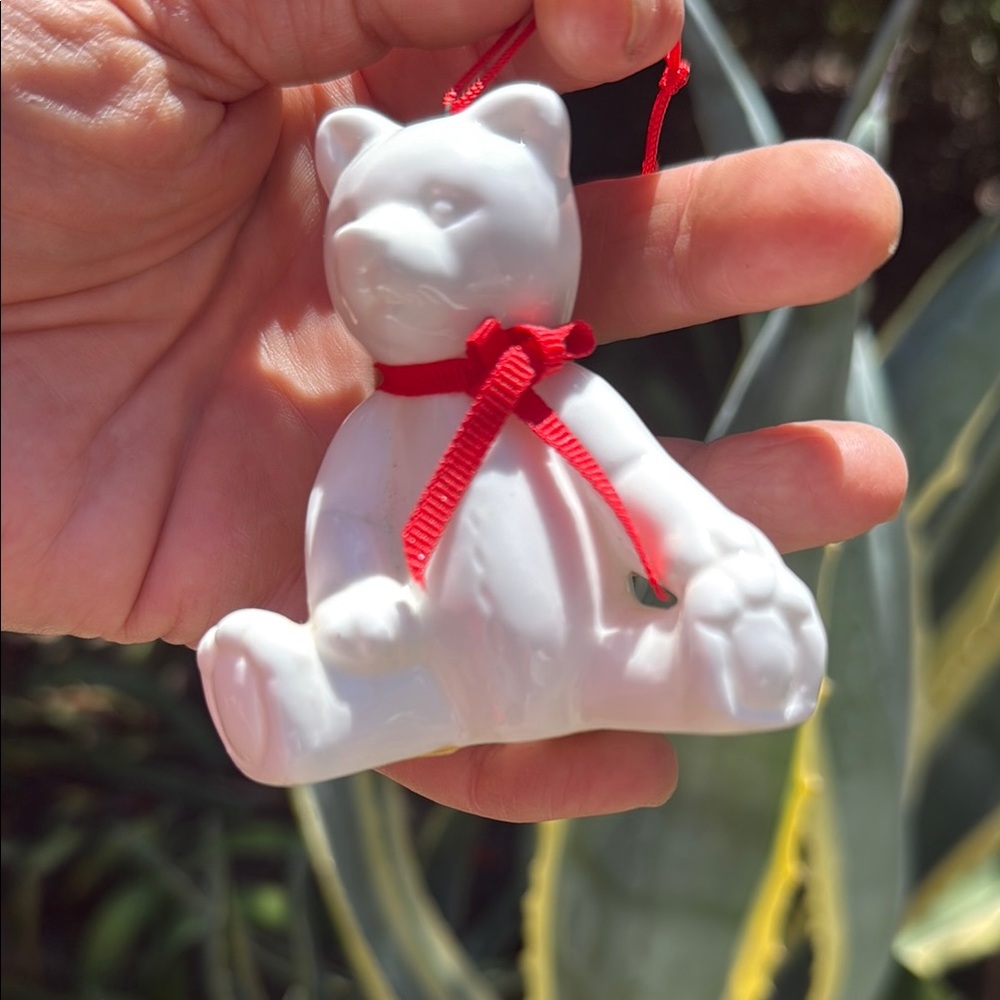 Department 56 Bear White Porcelain Ornament with Red Ribbon 50% fine bone China